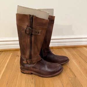 BED STU Gogo Lug Wide Calf Brown Leather Knee-High Boots